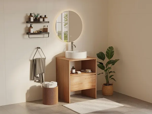 Vente-unique - CAVIZO Waschbeckenmöbel Holz, Platte Beige - B 50 cm x H 78 cm x L 60 cm