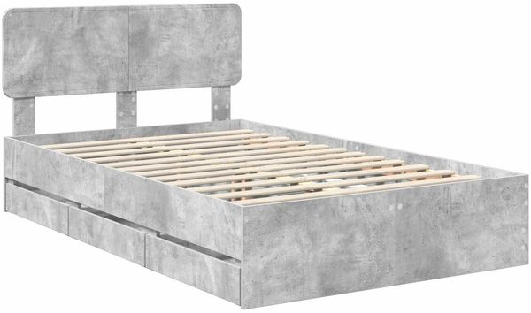 vidaXL Bettrahmen mit Schubladen Betongrau 135 x 190 cm Holzwerkstoff 3412195 Bild 4