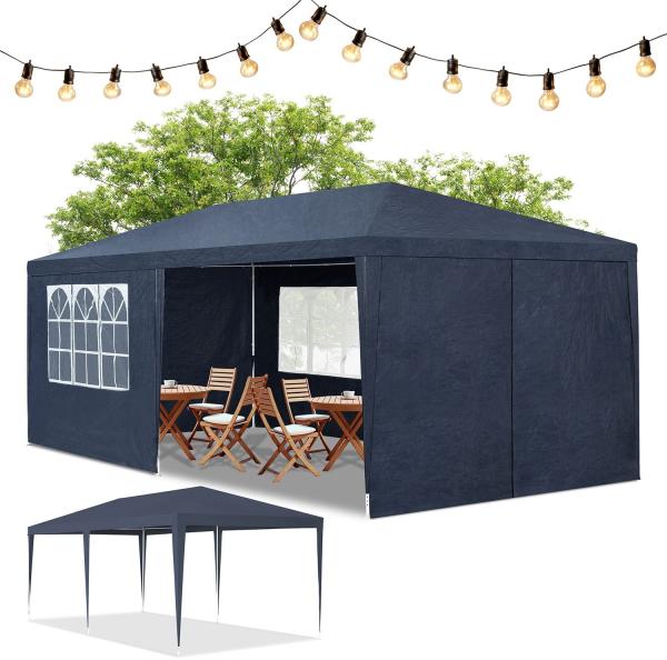 Juskys Partyzelt 3x6 m in Blau – Gartenpavillon mit Dach & Seitenwänden – Gartenzelt mit 18 m² Grundfläche – Sonnenschutz für Outdoor