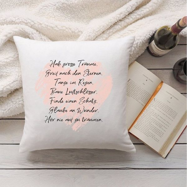 GRAVURZEILE Zierkissen Kissen mit Spruch - Traumsprüche - Geschenk für Kinder -, starke Farben ohne verblassen, Maschinenwäsche geeignet - ohne Füllung