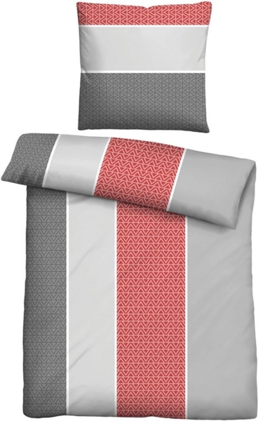 Traumhaft schlafen - Castell - Markenbettwäsche Baumwoll Edelflanell Bettwäsche 0080447 LÄNGSBALKEN, chili, 1x 135x200 cm + 1x 80x80 cm