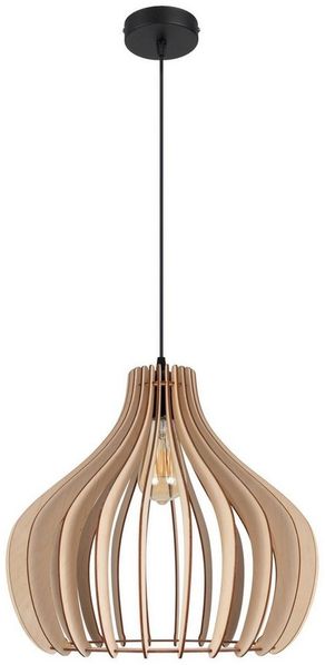 Licht-Erlebnisse Pendelleuchte ERAZ, ohne Leuchtmittel, Metall Holz E27 D: 40 cm H: max. 108 cm Schwarz Natur rund