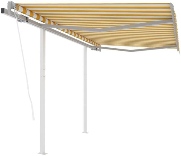 vidaXL Markise Automatisch Einziehbar mit Pfosten 3x2,5 m Gelb Weiß 3069908