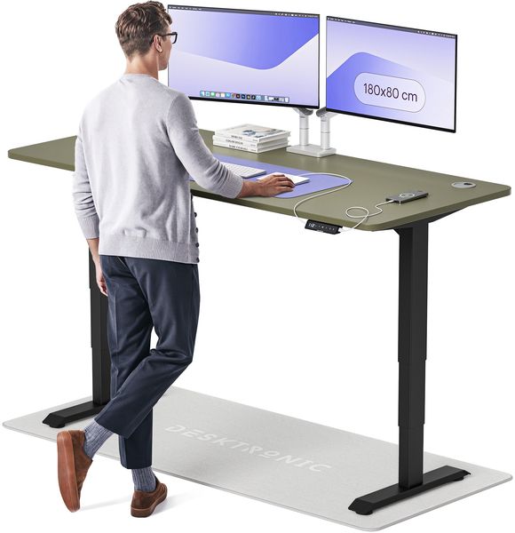 Desktronic HomePro Elektrisch höhenverstellbarer Schreibtisch 180x80cm Schwarz/Grün mit Memory-Funktion, Anti-Kollisions Technologie, USB-A und USB-C-Ladeanschlüssen