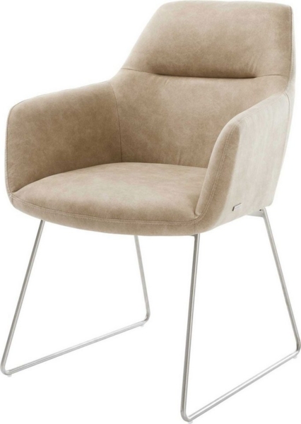 Esszimmerstuhl Pejo-Flex Mikrofaser Beige Vintage Kufengestell Edelstahl Taschenfederkern