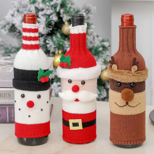 ABC 3-teiliges Weinflaschenbezug-Set, für Weihnachten, mehrfarbig, Polyester, 3 x 16 x 30 cm
