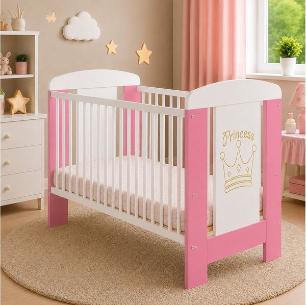 Best for Kids Babybett 120x60 cm mit und ohne Matratze, 4-teilig, aus Buchenholz, 1-tlg, Kinderbett, Babybett 60x120 cm mit 3 herausnehmbare Schlupfsprossen