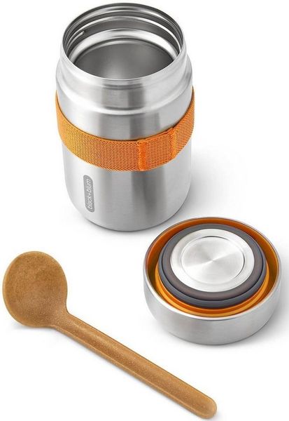 black+blum Thermobecher Food Flask, Edelstahl, hält Speisen lange heiß, auslaufsicher, inkl. Löffel, 400 ml