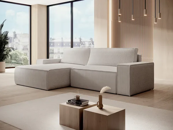 Vente-unique - AMELIA Sofa SamtStoff Beige - B 160 cm x H 85 cm x L 267 cm