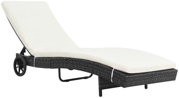 Sonnenliege | Gartenliege mit Rollen und Auflage Poly Rattan Schwarz