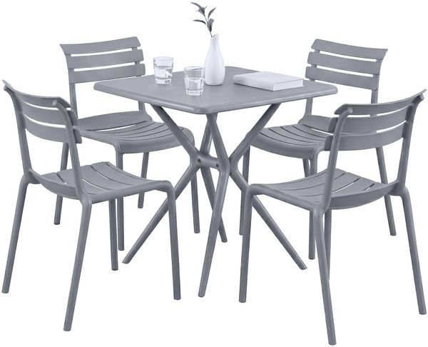 Gartenmöbel-Set KLARA mit 4 Stühlen - 190 x 190 x 82 cm, Kunststoff, Grau | Balkonset Gartenset Tisch mit Stühlen Bistroset Outdoor