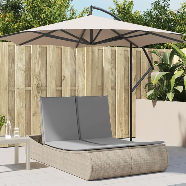 Doppel-Sonnenliege, Gartenliege mit Auflagen Beige Poly Rattan