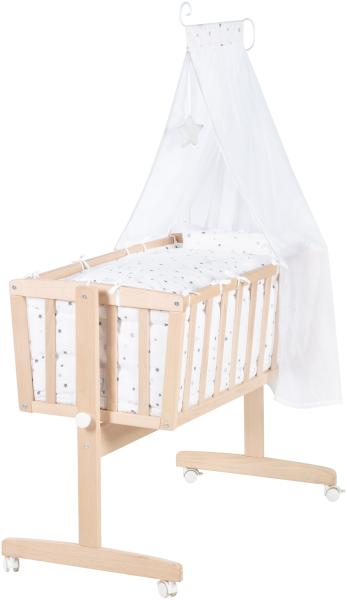 roba Babywiege 40 x 90 cm Sternenzauber grau - 2 in 1 Stubenwagen & Wiege - Bett Set komplett mit Feststellfunktion inkl. textiler Ausstattung - Holz natur