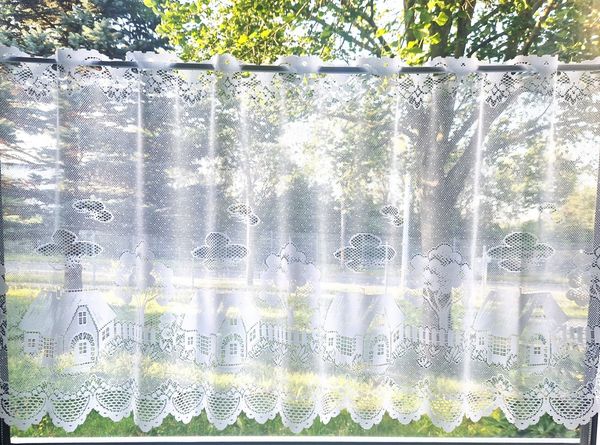Stickereien Plauen Scheibengardine Häuschen (1 St), Stangendurchzug, transparent