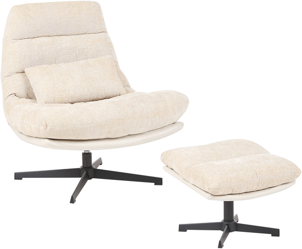 Drehsessel TOVIK mit Fußstütze Chenillegewebe Hellbeige