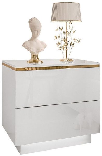 Lookway Nachttisch AURORA II im Weiß Hochglanz mit Beinen und LED-Beleuchtung (1x Nachttisch), Breite: 50 cm
