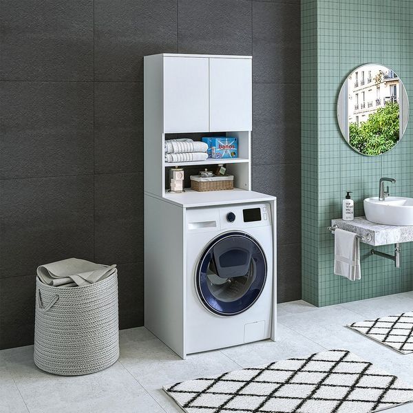 Roomart Waschmaschinenumbauschrank Waschmaschinenschrank EKO – Überbauschrank Bad in 4 Farben (Waschmaschinenschrank EKO – Überbauschrank in 4 Farben) Überbauschrank, 2 Türen, offenes Mittelfach in 4 Farben