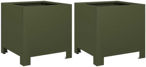 vidaXL Pflanzkübel 2 Stk. Olivgrün 30x30x30 Stahl 851192