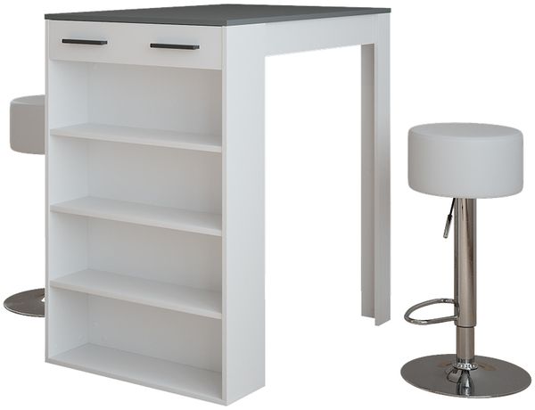 Bartisch-Set Repose Weiß/Anthrazit 67 x 100 cm mit 2 Barhockern Vicco