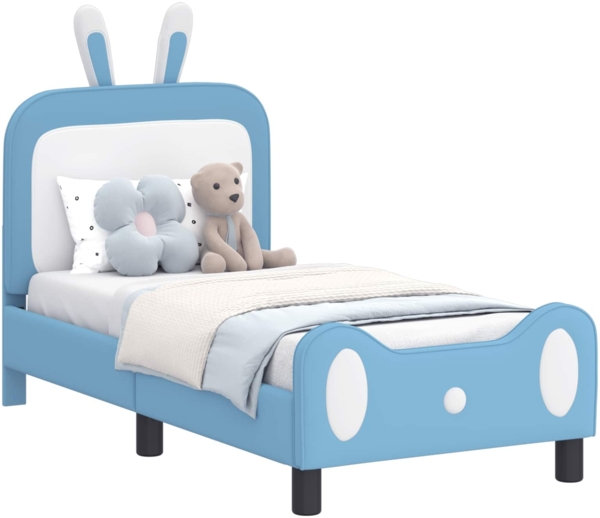 vidaXL Kinderbettgestell mit Kopfteil mit Kopfteil Blau 70x140 cm PU 42011085