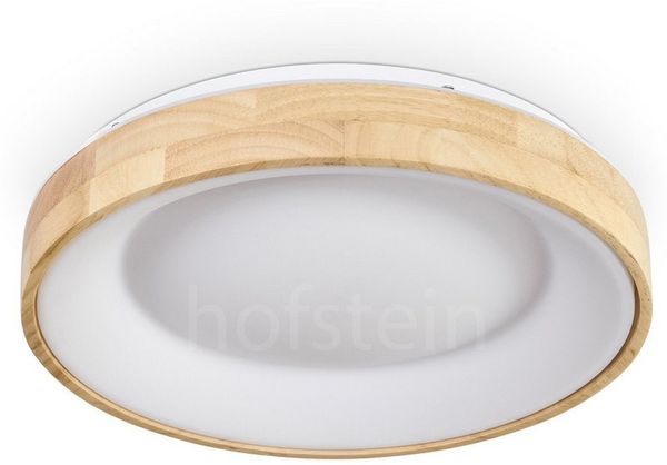 hofstein Deckenleuchte Deckenlampe aus Holz/Metall/Kunststoff in Natur/farbenWeiß, LED wechselbar, 3000 Kelvin, im skandinavisch/modernen Design mit rundem Schirm (30cm), 1-flammig