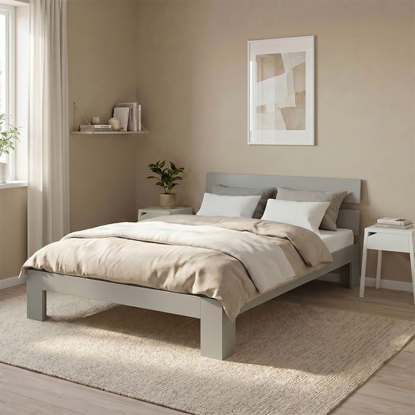 Bellamio 'Kavir' Bett 140x200 cm, cremegrau lackiert, Massivholzbett aus Kiefer, Doppelbett inkl. Lattenrost, bis 180 kg belastbar