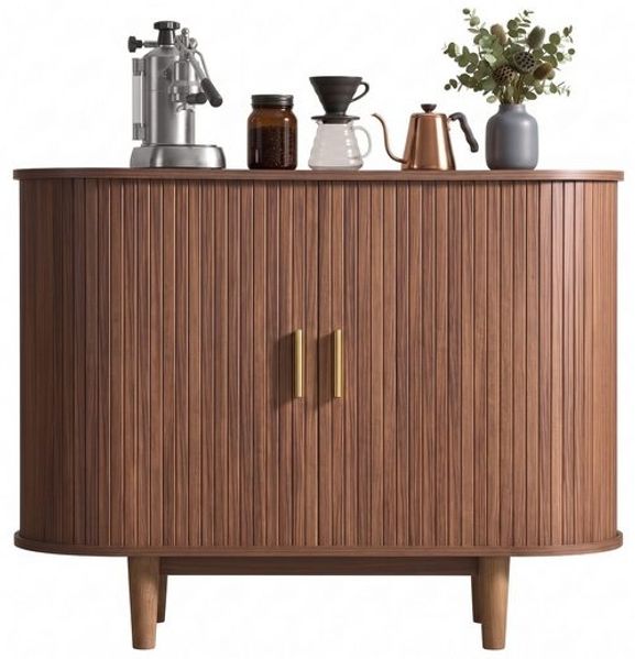 VASAGLE Sideboard mit Schiebetüren und Abgerundeten Ecken, Verstellbare Einlegeböden, 100 x 40 x 75 cm, Braun