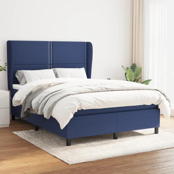 Boxspringbett mit Matratze Stoff Blau 140 x 200 cm, Härtegrad: H2 [3127891]