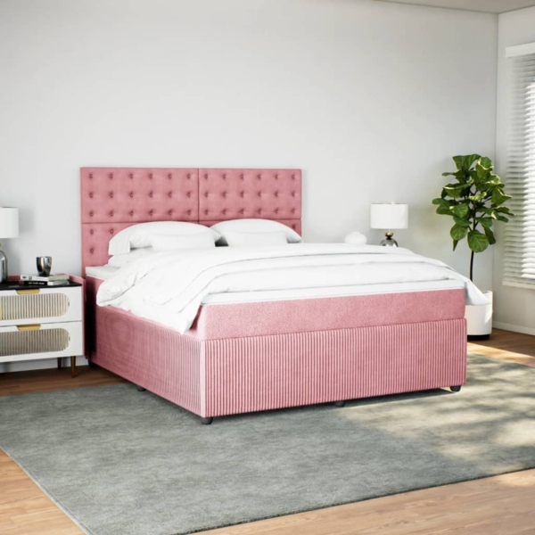 vidaXL Boxspringbett mit Matratze Rosa 180x200 cm Samt 3294723 Bild 4