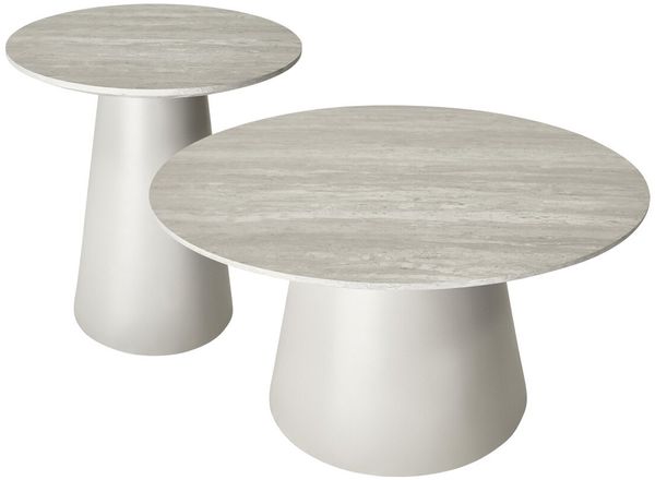 Couchtisch Oganto 2er-Set - Ø45/80 cm in Travertin-Dekor, Hellgrau