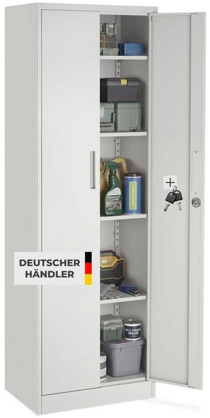 tectake Aktenschrank Dokumentenschrank aus Stahl abschließbar, 60 x 40 x 180,5 cm (Komplettset, 1-St, inkl. 2 Schlüssel) 4 verstellbare Zwischenböden, mit Magnetverschluss, Kippschutz