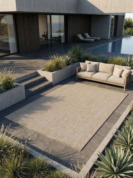 KADIMA DESIGN Outdoorteppich ALSTER Wetterfest UV-Beständig Balkon Waschbar Strapazierfähig Uni, Läufer, Höhe: 3 mm, Beige, 60x100 cm, Balkonteppich Fußbodenheizung Waschbar