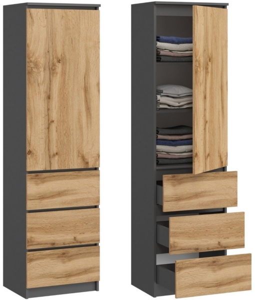 Home Collective Kleiderschrank Mehrzweckschrank Garderobenschrank mit 3 Einlegeböden & 3 Schubladen (ideal für Schlafzimmer, Flur oder Arbeitszimmer) platzsparender & vielseitiger Schrank 50x40x180 cm (BxTxH), anthrazit