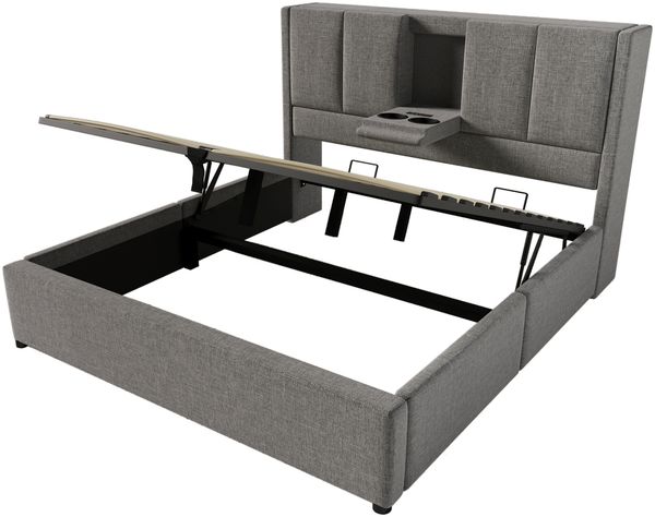 Polsterbett 140×200 cm mit hydraulischem Bettkasten und USB-Ladestation, Grau Bild 7