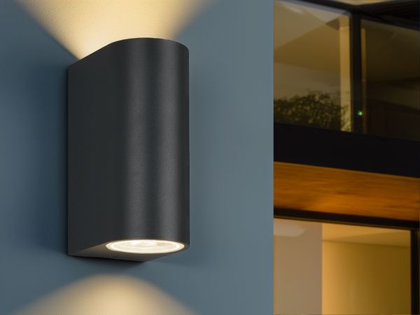Runde Außenwandleuchte Up and Down Anthrazit mit GU10 LED, Höhe 15cm