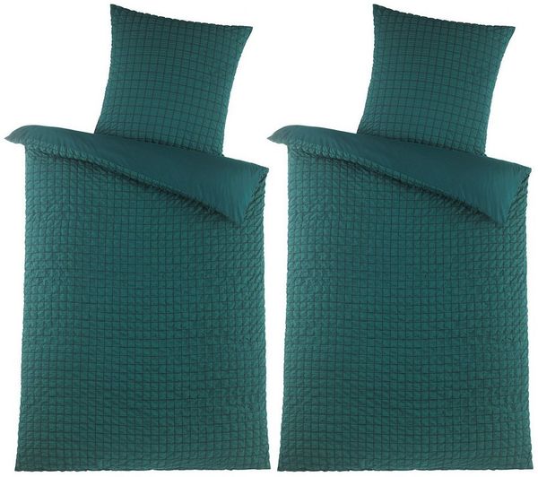 Visaggio Bettwäsche Seersucker Bettbezug Set Quadrat Gestreift, Seersucker, 4 teilig, Pflegeleicht, kühlend, Sommer Bettwäsche