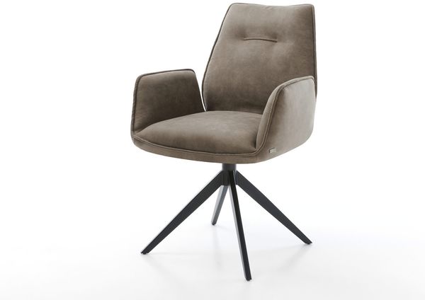 Esszimmerstuhl Zoa-Flex Mikrofaser Taupe Vintage Kreuzgestell breit Schwarz Taschenfederkern