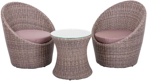 Bistro-Set DARIA Korianderbraun Kunststoff | Balkonset Gartenmöbel-Set Club-Set Bistrotisch Outdoor Sitzgruppe