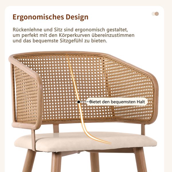 Merax Esszimmerstuhl (Set, 2 St), 2er Set Polsterstühle mit Rattan-Rückenlehne, Sitzkissen aus PU-Leder, bequem und atmungsaktiv, beige Bild 6