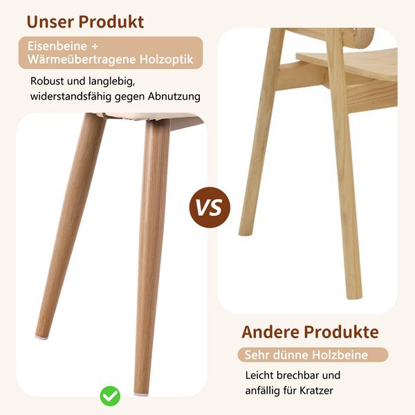 Merax Esszimmerstuhl (Set, 2 St), 2er Set Polsterstühle mit Rattan-Rückenlehne, Sitzkissen aus PU-Leder, bequem und atmungsaktiv, beige Bild 7