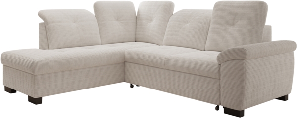 Ecksofa Duarte, Eckcouch L-Form, L-Sofa mit Schlaffunktion und Bettkasten, Sofa Links, Sofa Cord-Stoff, 262 x 103 x 170 cm, Beige