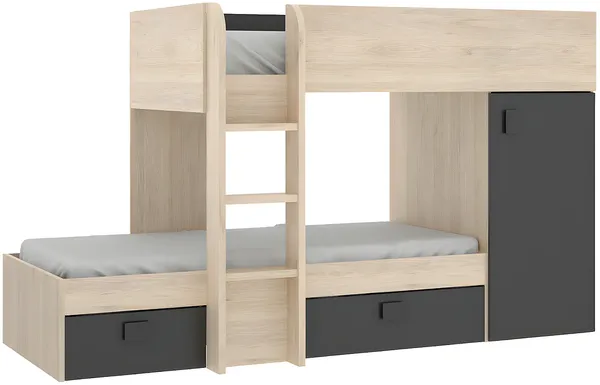 Vente-unique - RICARDO Bett Holz, Platte GrauBeige - B 111 cm x H 150 cm x L 255 cm