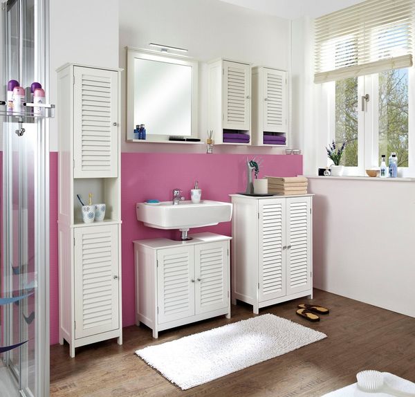 Saphir Hängeschrank Quickset 928 Wand-Badschrank, 1 Tür, 1 Einlegeboden, 1 Nische Badezimmer-Hängeschrank, 32 cm breit, Weiß, Landhaus-Stil