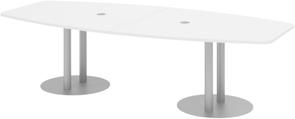 bümö Konferenztisch oval 280x130 cm großer Besprechungstisch in weiß, Besprechungstisch mit Säule in silber, Meetingtisch für 10 Personen, XXL-Tisch für Besprechungsraum & Meeting, KT28S-W-S