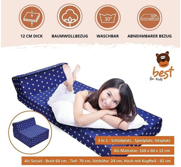 Best For Kids Kindersessel/Reisebettmatratze 3-in-1, blau