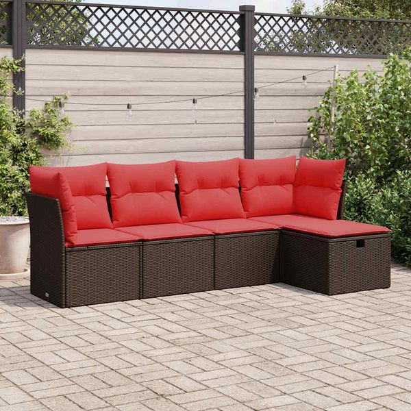 vidaXL 5-tlg. Garten-Sofagarnitur mit Kissen Braun Poly Rattan 3325270