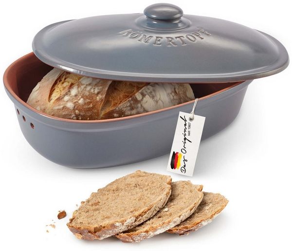 RÖMERTOPF Römertopf Brottopf oval MEDI 2,3 Liter - Keramik Brotkasten, (Set), aus Naturton