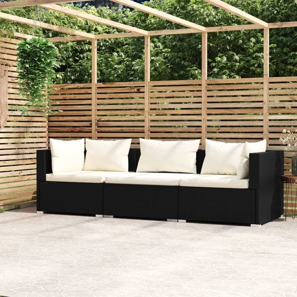 vidaXL 3-Sitzer-Sofa mit Kissen Schwarz Poly Rattan 317489