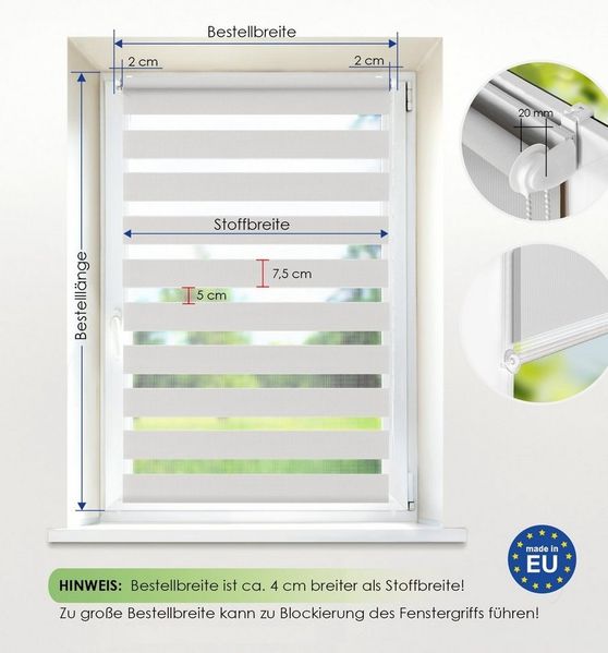 Doppelrollo ARD Rollo ohne Bohren, Rikmani, Klemm- oder Schraubmontage, Moderne Optik, Klemm- oder Schraubmontage, Sicht- und Sonnenschutz
