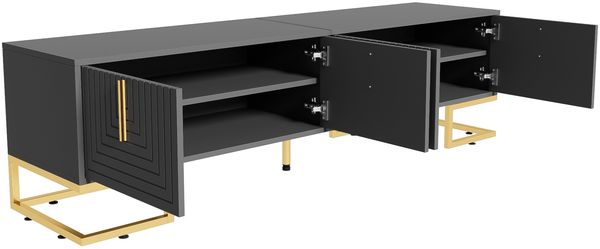 TV-Lowboard 170 x 40 x 45,5 cm mit 4 Türen – TV-Schrank in Grauschwarz aus Spanplatte mit goldfarbenen Füßen Bild 7